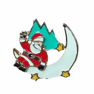 Santa on Crescent Moon Enamel Pin